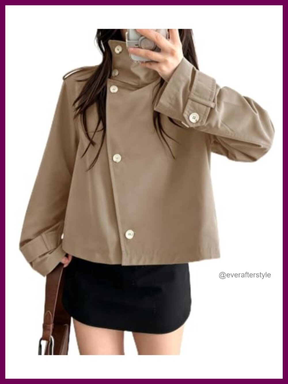Women's Cropped Trench Coat High Neck Windbreaker Jacket Outerwear